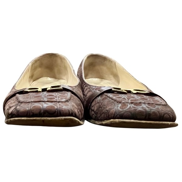 Salvatore Ferragamo Brown Vara Bow Gancini Print Low Heel Pumps – Size 8B - Picture 7 of 10